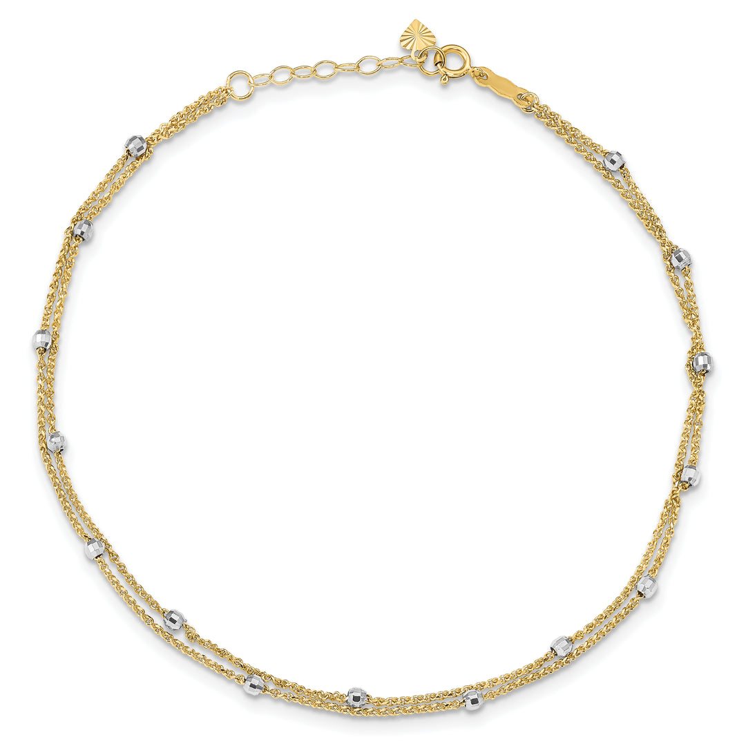 14K Two-Tone Spiga Chain Anklet with 9-Inch Mirror Pearls (plus 1-Inch Extension) 