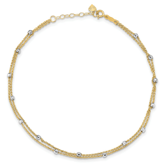 Tobillera de Cadena Spiga en Dos Tonos con Perlas Espejo de 14K de 9 Pulgadas (más 1 Pulgada de Extensión)