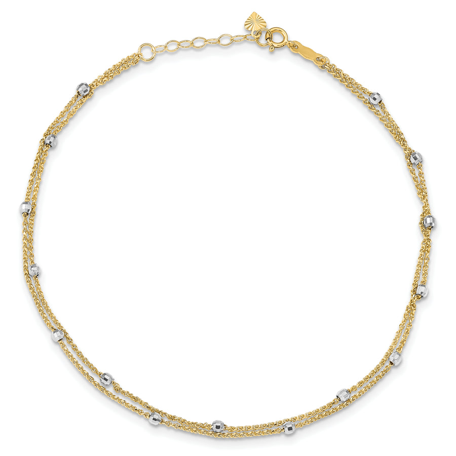 Tobillera de Cadena Spiga en Dos Tonos con Perlas Espejo de 14K de 9 Pulgadas (más 1 Pulgada de Extensión)