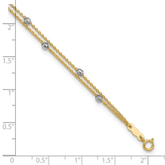 Tobillera de Cadena Spiga en Dos Tonos con Perlas Espejo de 14K de 9 Pulgadas (más 1 Pulgada de Extensión)