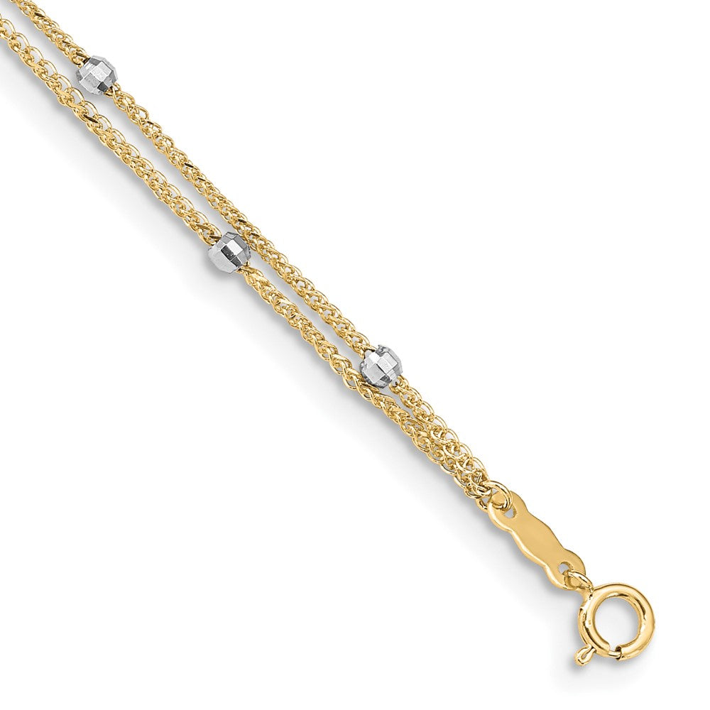 14K Two-Tone Spiga Chain Anklet with 9-Inch Mirror Pearls (plus 1-Inch Extension) 