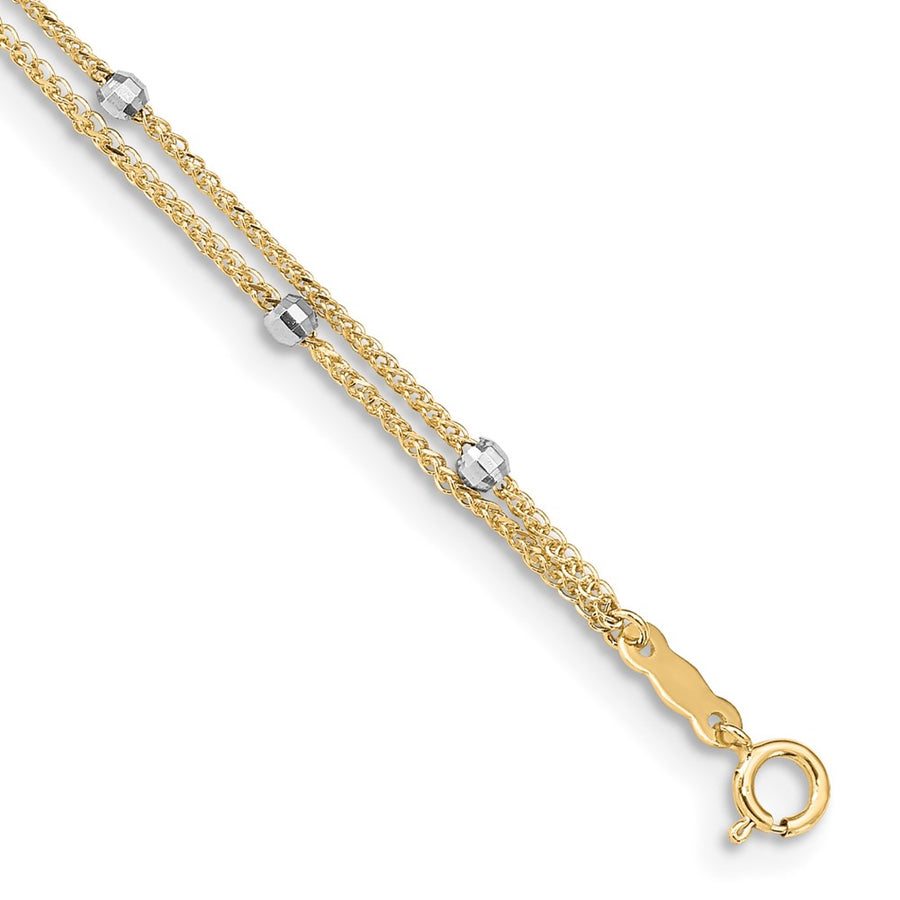 Tobillera de Cadena Spiga en Dos Tonos con Perlas Espejo de 14K de 9 Pulgadas (más 1 Pulgada de Extensión)