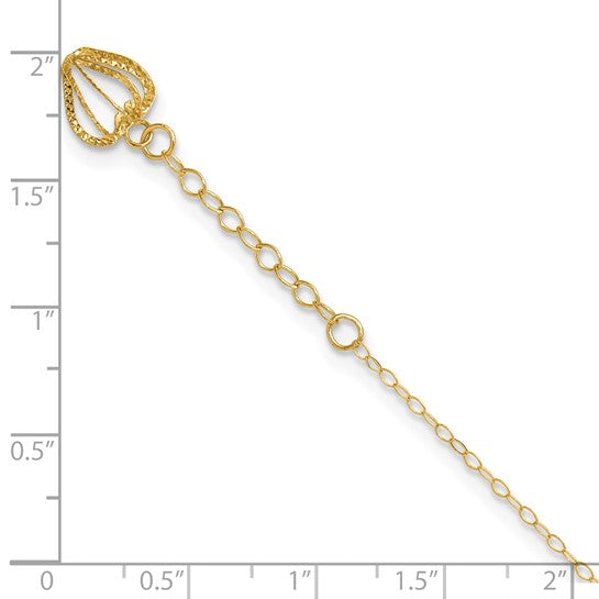Tobillera de 14K con Cadena de Eslabones Ovalados y Jaula Corazón Cortado en Diamante de 9 Pulgadas más 1 Pulgada de Extensión