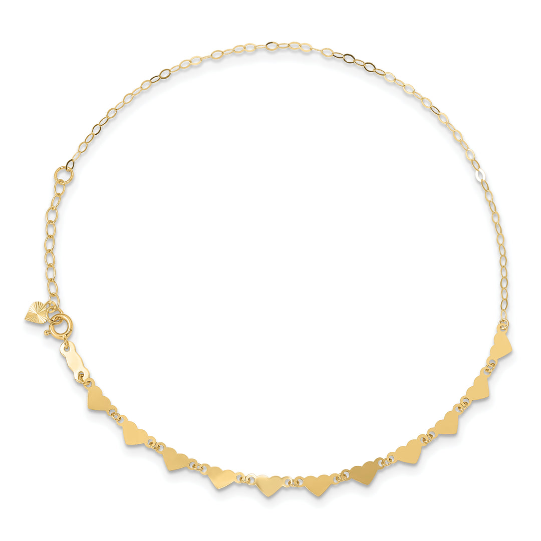 Tobillera de Enlace Ovalado con Corazones de 14K con Extensión de 1 pulgada de 9 Pulgadas