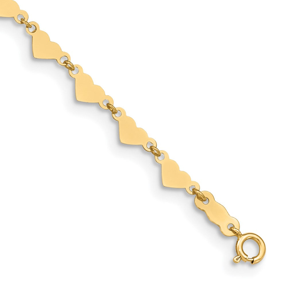 Tobillera de Enlace Ovalado con Corazones de 14K con Extensión de 1 pulgada de 9 Pulgadas