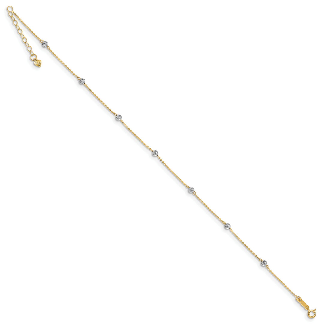 Tobillera de 14K Two-tone con Perlas Cortadas en Diamante de 9 Pulgadas más 1 Pulgada de Extensión