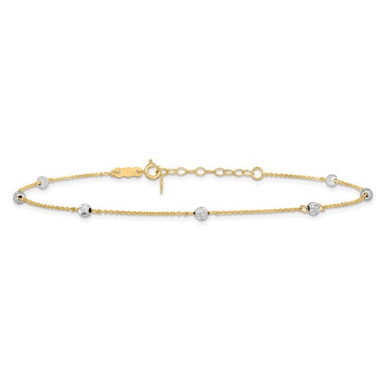 Tobillera de 14K Two-tone con Perlas Cortadas en Diamante de 9 Pulgadas más 1 Pulgada de Extensión