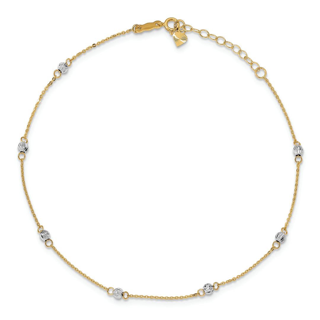 Tobillera de 14K Two-tone con Perlas Cortadas en Diamante de 9 Pulgadas más 1 Pulgada de Extensión