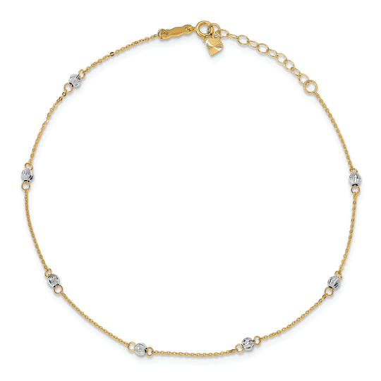 Tobillera de 14K Two-tone con Perlas Cortadas en Diamante de 9 Pulgadas más 1 Pulgada de Extensión