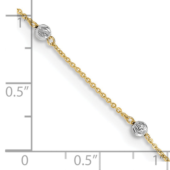 Tobillera de 14K Two-tone con Perlas Cortadas en Diamante de 9 Pulgadas más 1 Pulgada de Extensión