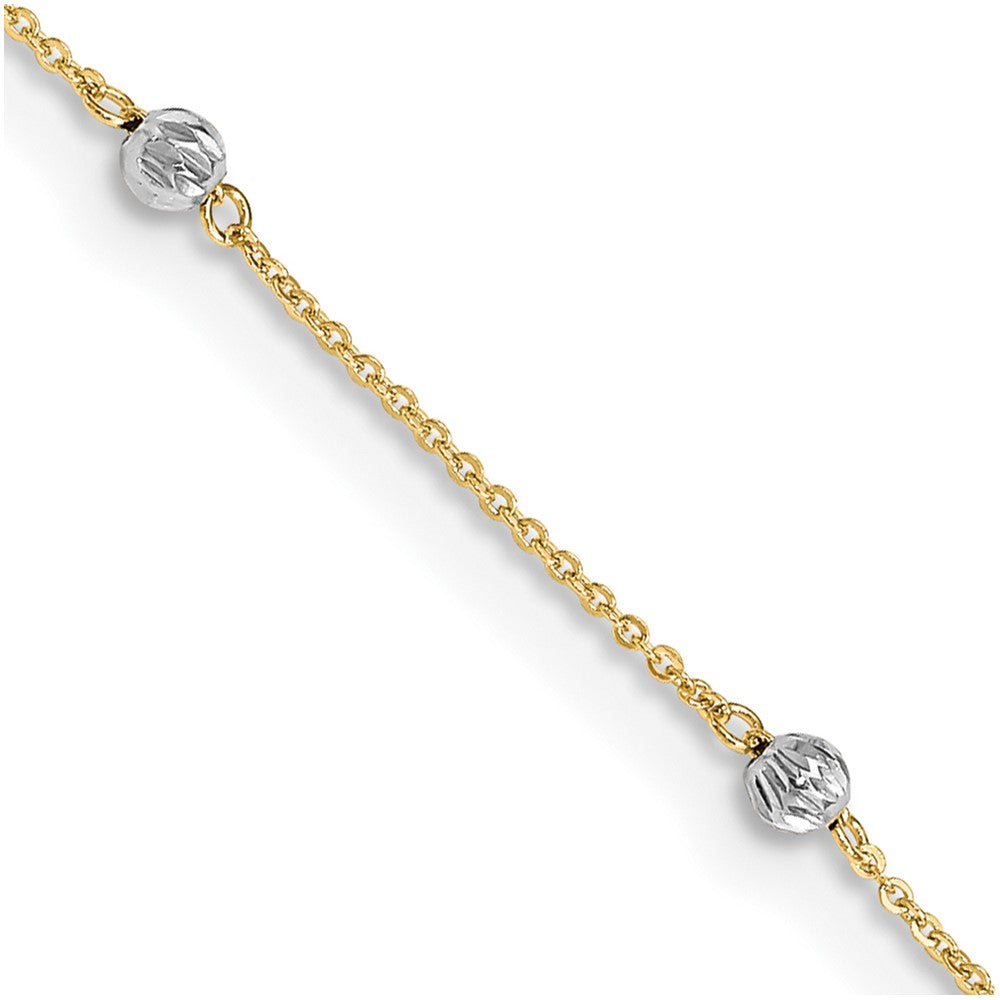 Tobillera de 14K Two-tone con Perlas Cortadas en Diamante de 9 Pulgadas más 1 Pulgada de Extensión