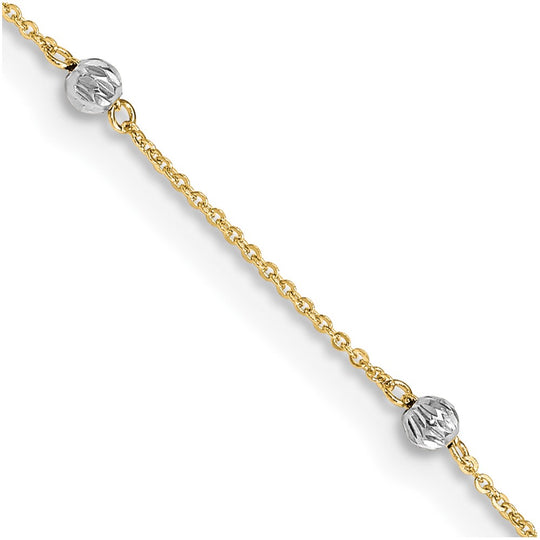 Tobillera de 14K Two-tone con Perlas Cortadas en Diamante de 9 Pulgadas más 1 Pulgada de Extensión