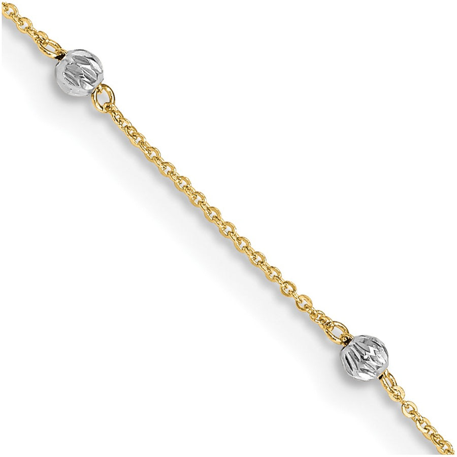 Tobillera de 14K Two-tone con Perlas Cortadas en Diamante de 9 Pulgadas más 1 Pulgada de Extensión
