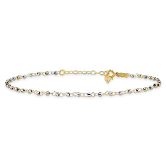 14K Two-Tone Circle Chain Anklet with Mirror Pearls, 9 Inches