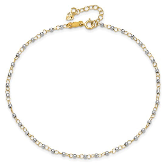 Tobillera de Cadena con Círculos en Dos Tonos y Perlas Espejo de 14K de 9 Pulgadas