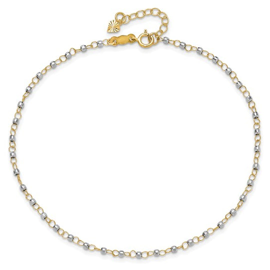 Tobillera de Cadena con Círculos en Dos Tonos y Perlas Espejo de 14K de 9 Pulgadas