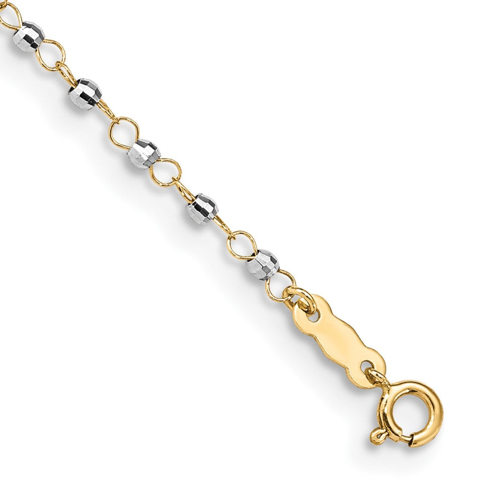 14K Two-Tone Circle Chain Anklet with Mirror Pearls, 9 Inches