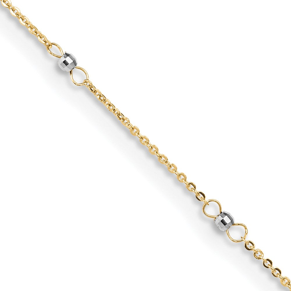 Tobillera de Cable Bicolor de 14K con Cuentas de Espejo de 9 Pulgadas + Extensión de 1 Pulgada