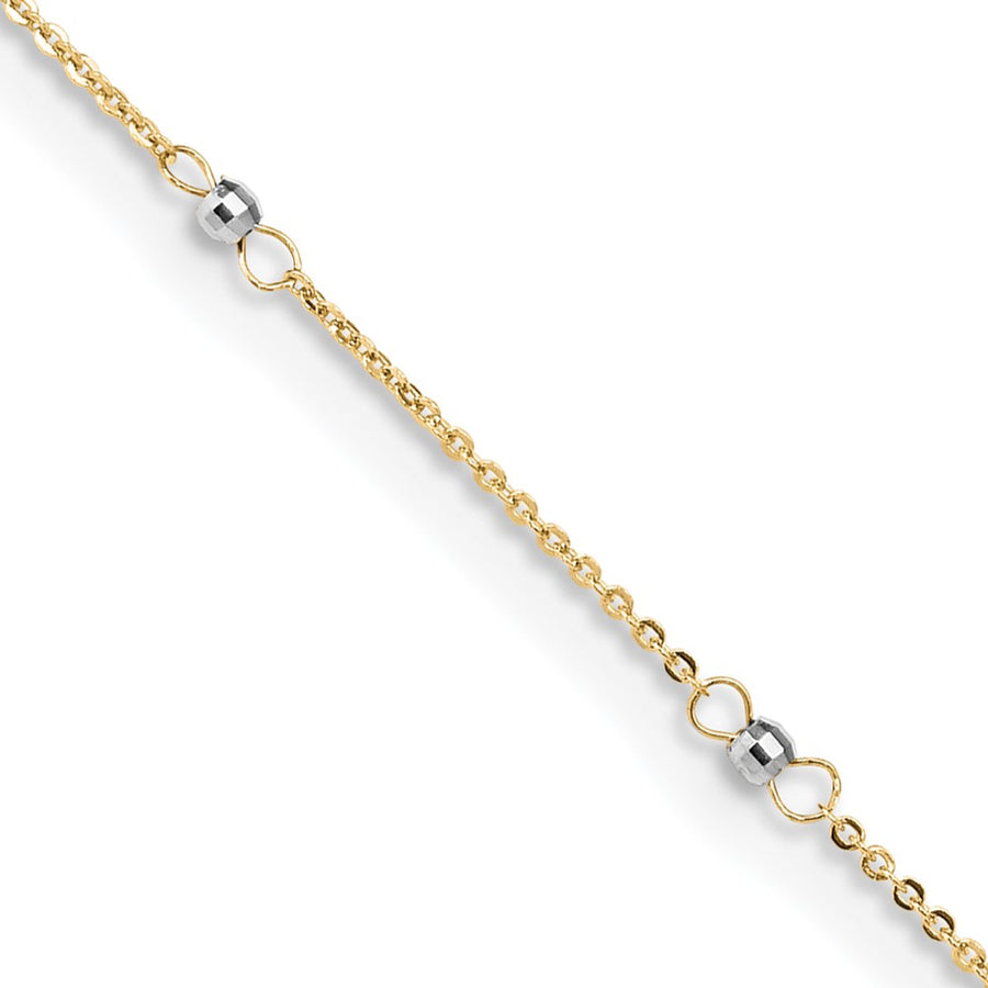 Tobillera de Cable Bicolor de 14K con Cuentas de Espejo de 9 Pulgadas + Extensión de 1 Pulgada