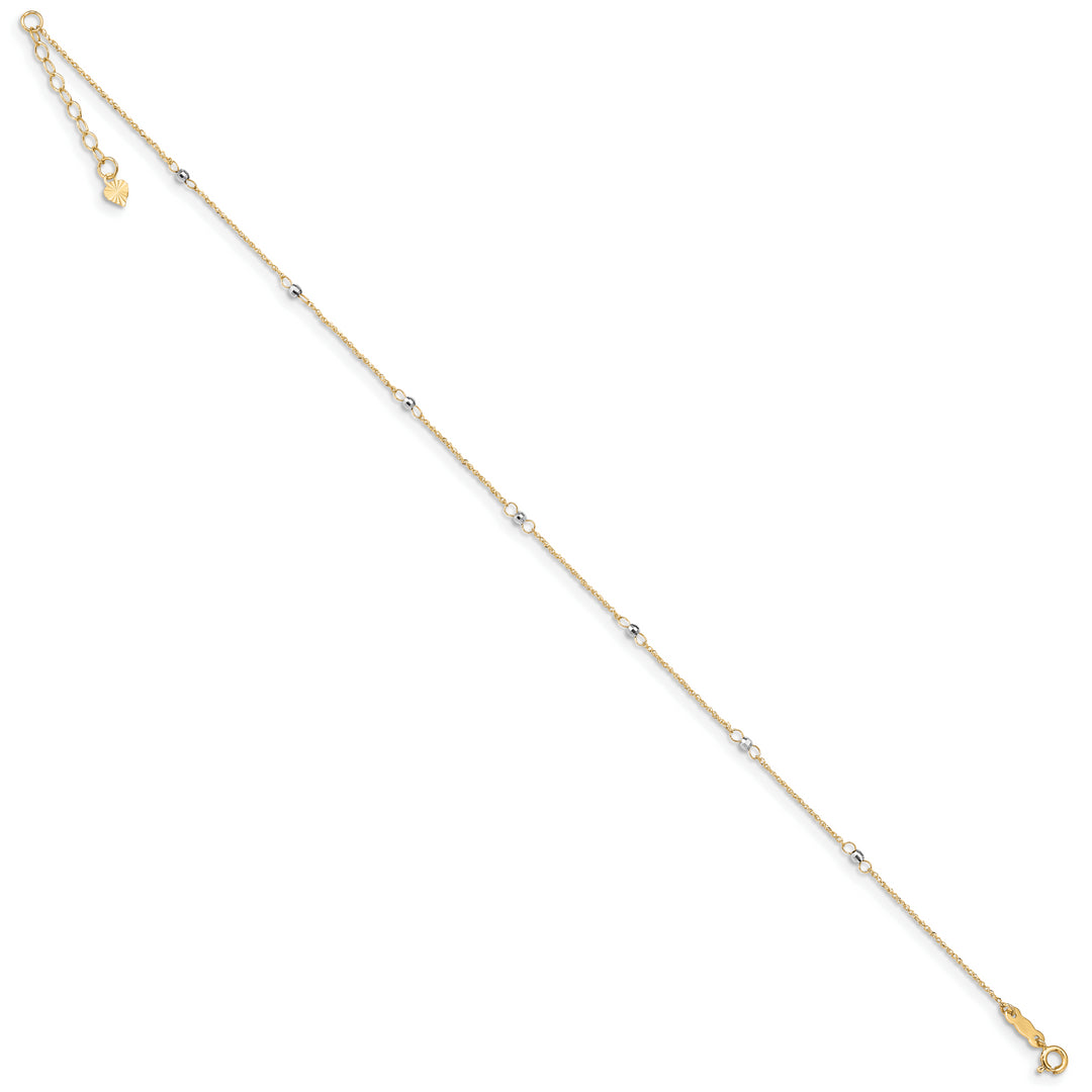 Tobillera de Oro de 14K Dos Tonos con Esferas Espejadas de 9 Pulgadas y Extensión de 1 Pulgada