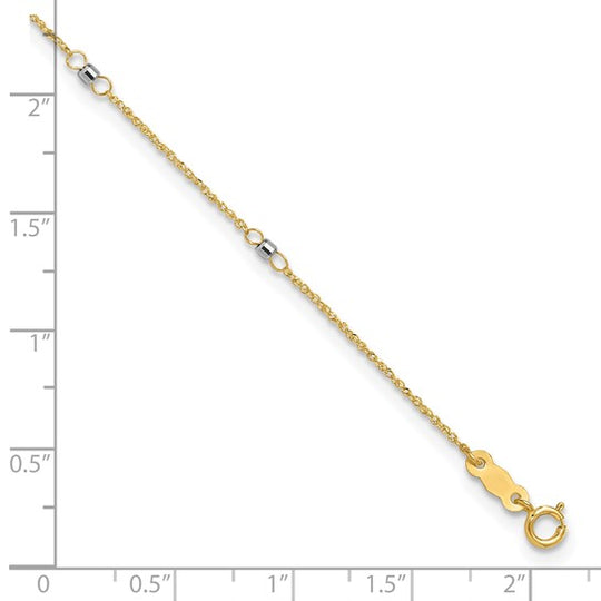 Tobillera de Oro de 14K Dos Tonos con Esferas Espejadas de 9 Pulgadas y Extensión de 1 Pulgada