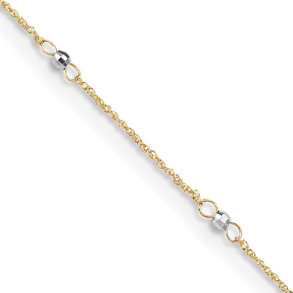 Tobillera de Oro de 14K Dos Tonos con Esferas Espejadas de 9 Pulgadas y Extensión de 1 Pulgada