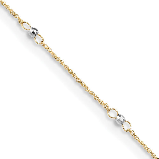 Tobillera de Oro de 14K Dos Tonos con Esferas Espejadas de 9 Pulgadas y Extensión de 1 Pulgada