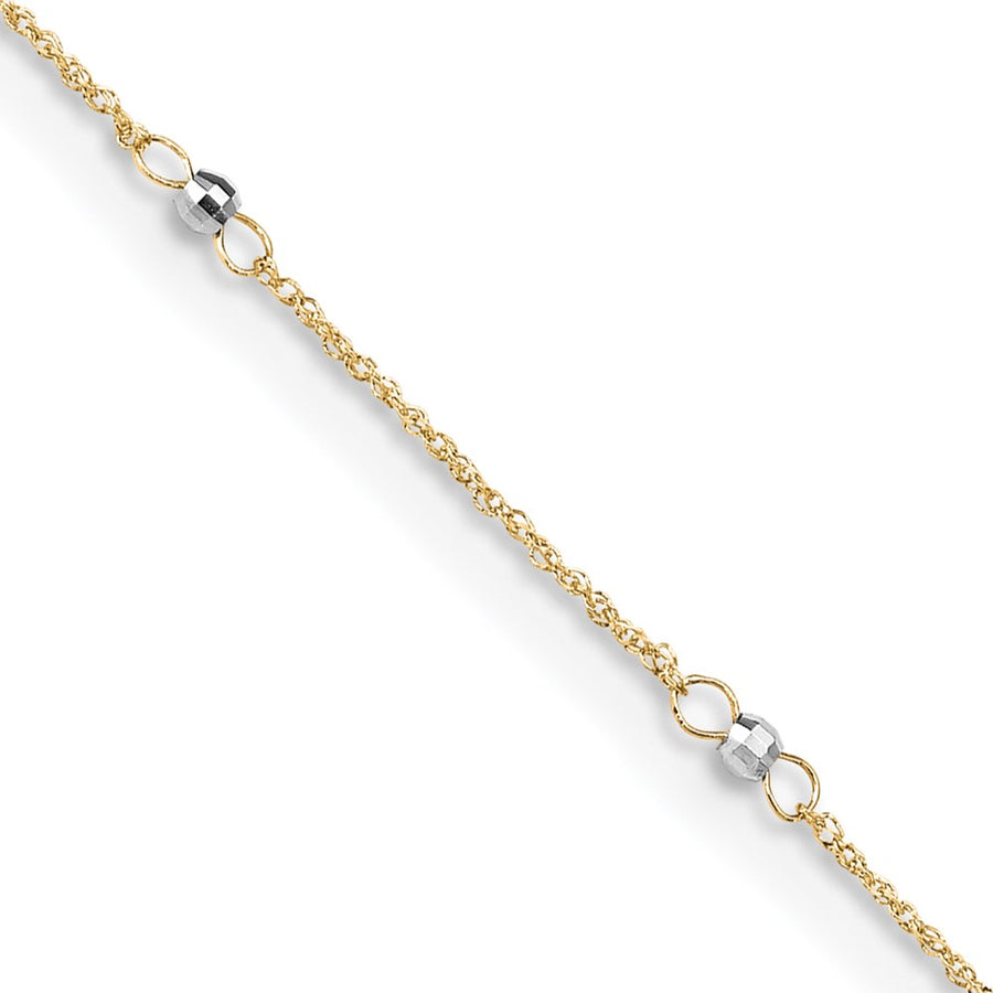 Tobillera de Oro de 14K Dos Tonos con Esferas Espejadas de 9 Pulgadas y Extensión de 1 Pulgada