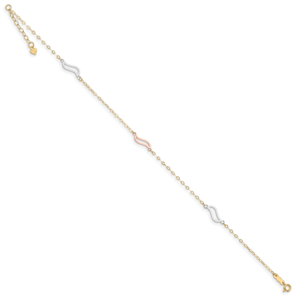 Tobillera de 14k Tricolor con Enlaces Abiertos en S de 9 Pulgadas + Extensor de 1 Pulgada