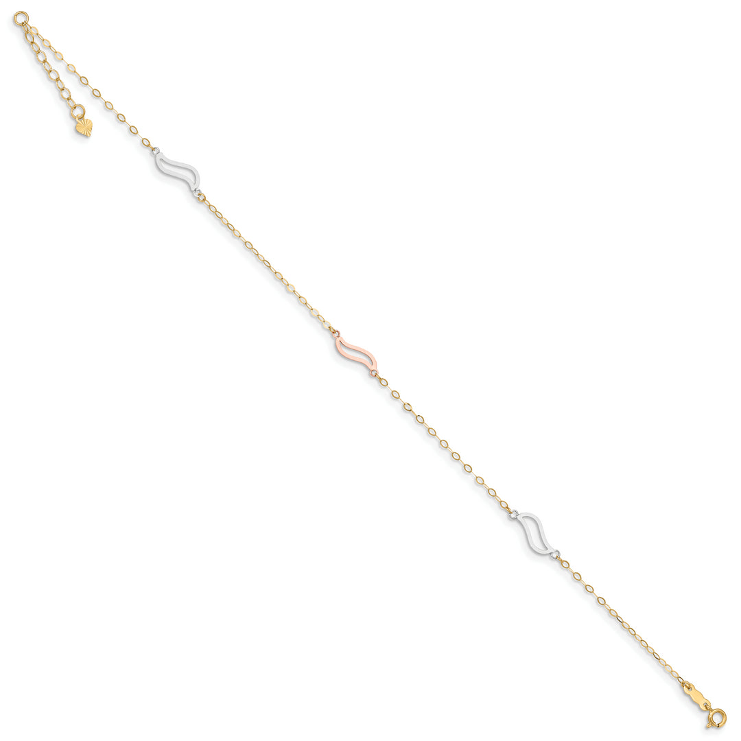 Tobillera de 14k Tricolor con Enlaces Abiertos en S de 9 Pulgadas + Extensor de 1 Pulgada