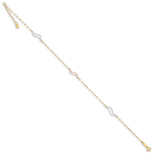 Tobillera de 14k Tricolor con Enlaces Abiertos en S de 9 Pulgadas + Extensor de 1 Pulgada