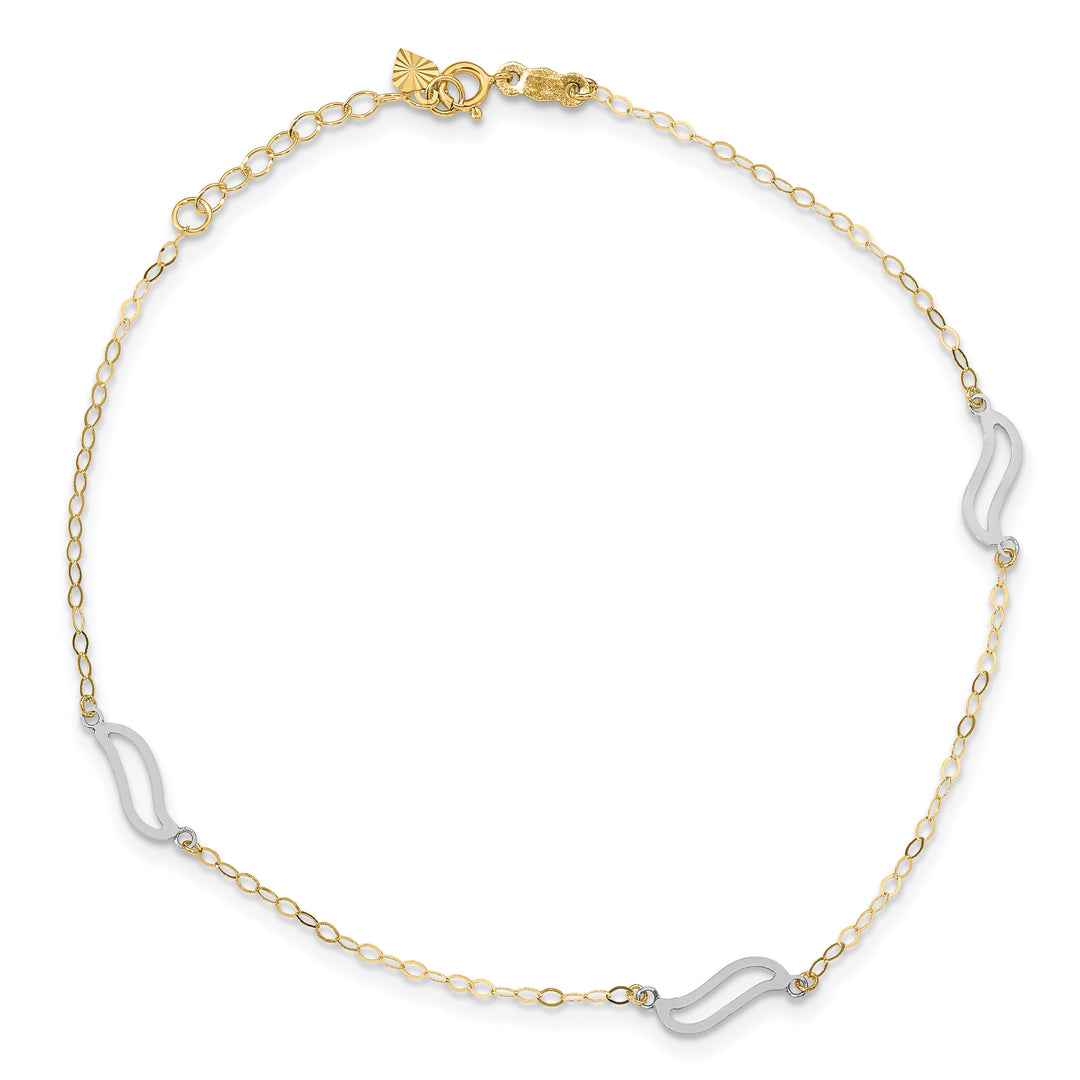 Tobillera de 14k Tricolor con Enlaces Abiertos en S de 9 Pulgadas + Extensor de 1 Pulgada