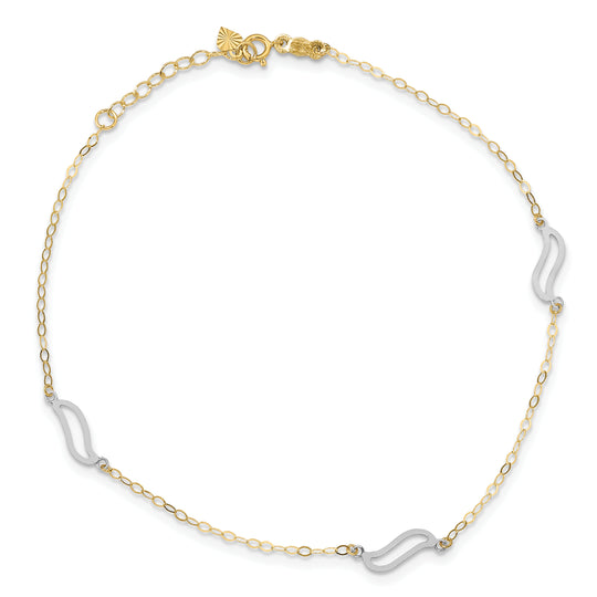 Tobillera de 14k Tricolor con Enlaces Abiertos en S de 9 Pulgadas + Extensor de 1 Pulgada
