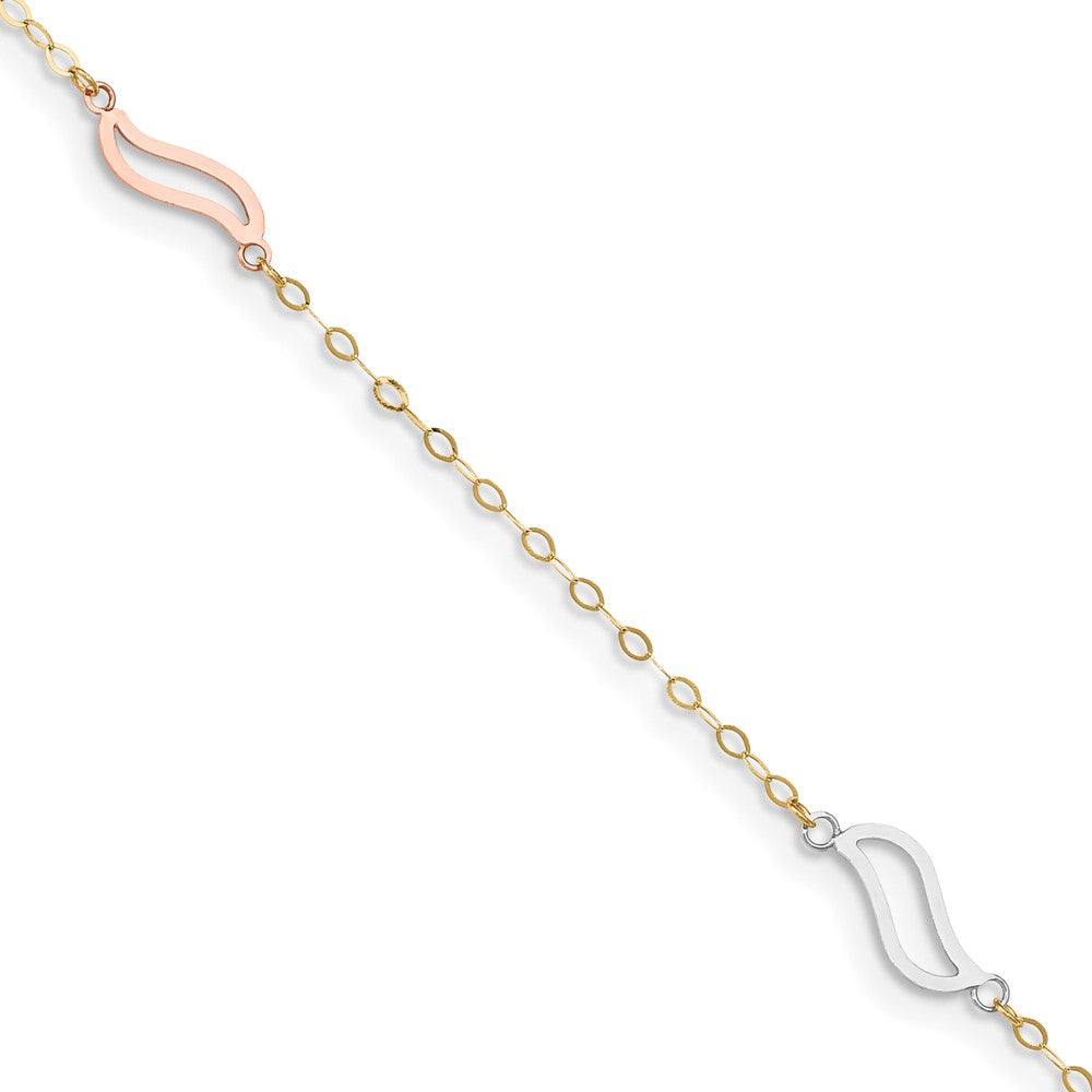 Tobillera de 14k Tricolor con Enlaces Abiertos en S de 9 Pulgadas + Extensor de 1 Pulgada