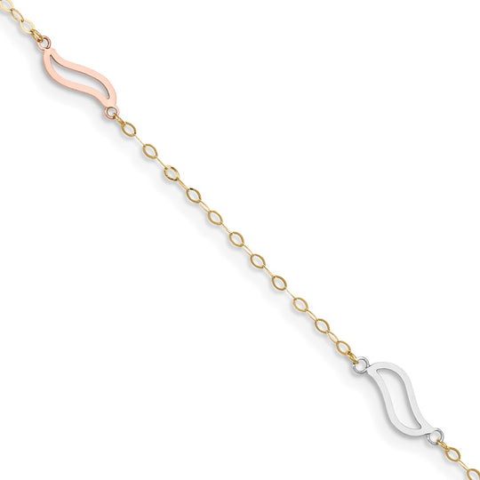 Tobillera de 14k Tricolor con Enlaces Abiertos en S de 9 Pulgadas + Extensor de 1 Pulgada