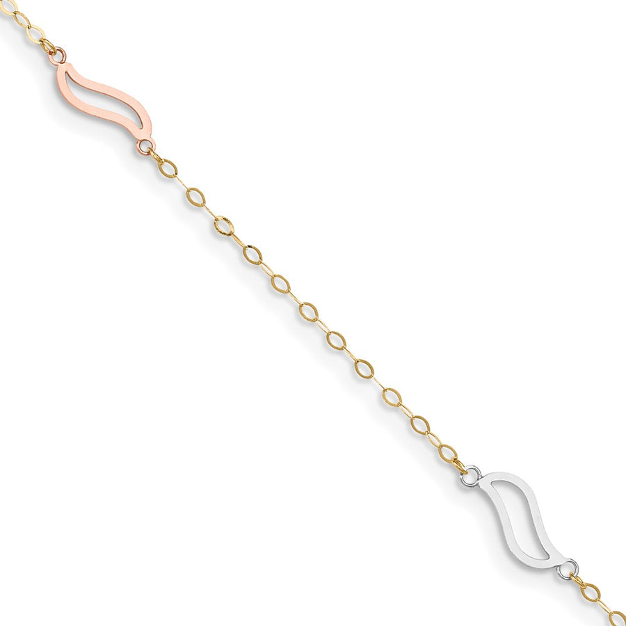 Tobillera de 14k Tricolor con Enlaces Abiertos en S de 9 Pulgadas + Extensor de 1 Pulgada