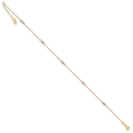 Tobillera Elegante Bicolor de 14K de 9 Pulgadas + Extensión de 1 Pulgada