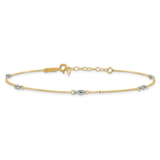 Tobillera Elegante Bicolor de 14K de 9 Pulgadas + Extensión de 1 Pulgada