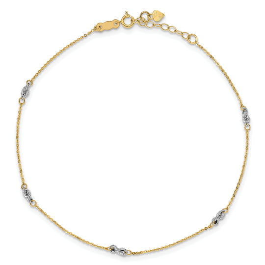 Tobillera Elegante Bicolor de 14K de 9 Pulgadas + Extensión de 1 Pulgada
