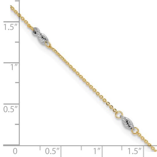 Tobillera Elegante Bicolor de 14K de 9 Pulgadas + Extensión de 1 Pulgada