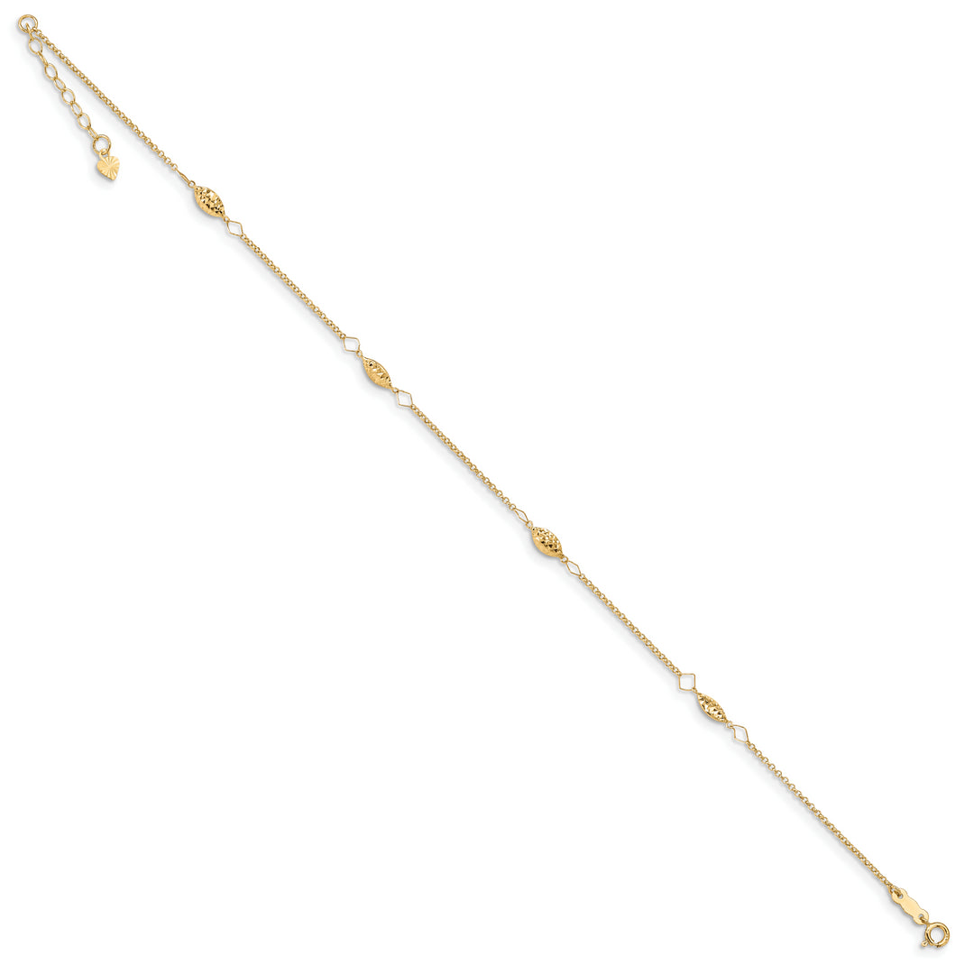 Tobillera de 14K Oro Amarillo con Cadena Circular y Perlas Puff en Corte Diamante, 9 Pulgadas más Extensión de 1 Pulgada
