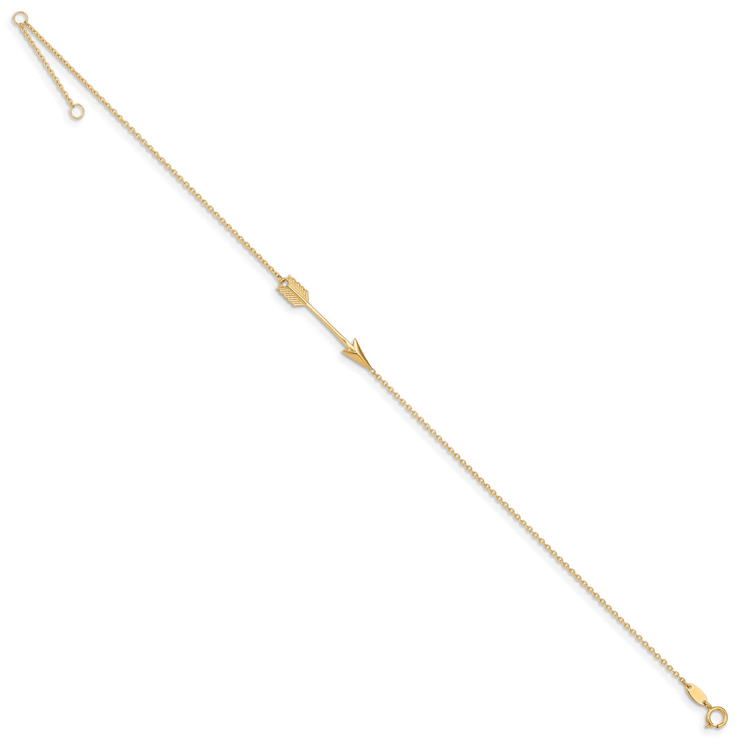 Anklet 14K Pulido con Flecha de 9 Pulgadas más 1 Pulgada de Extensión