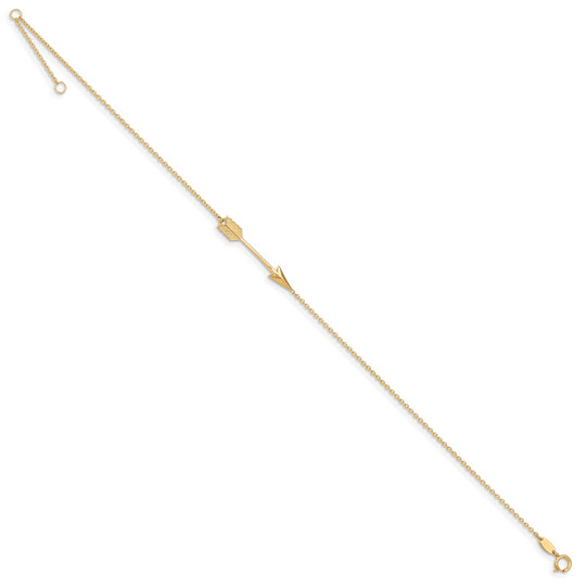 Anklet 14K Pulido con Flecha de 9 Pulgadas más 1 Pulgada de Extensión