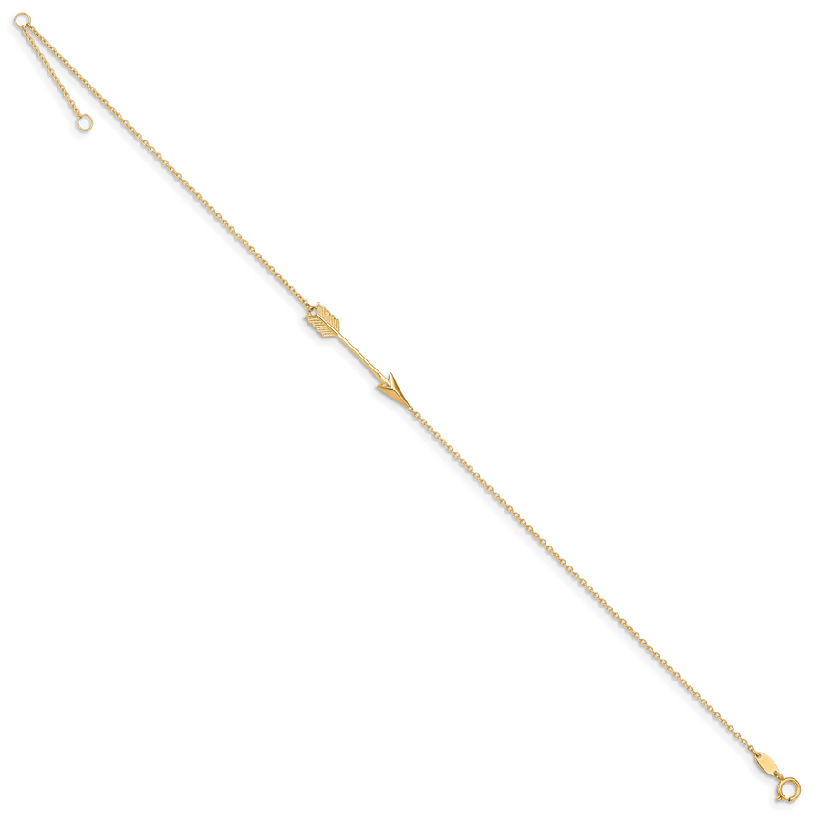 Anklet 14K Pulido con Flecha de 9 Pulgadas más 1 Pulgada de Extensión