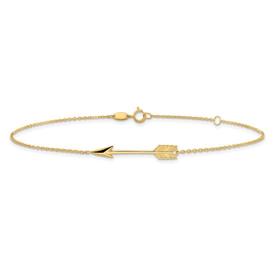 Anklet 14K Pulido con Flecha de 9 Pulgadas más 1 Pulgada de Extensión