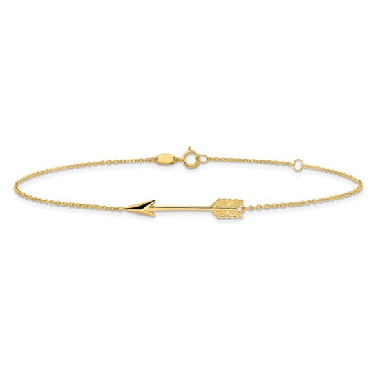 Anklet 14K Pulido con Flecha de 9 Pulgadas más 1 Pulgada de Extensión