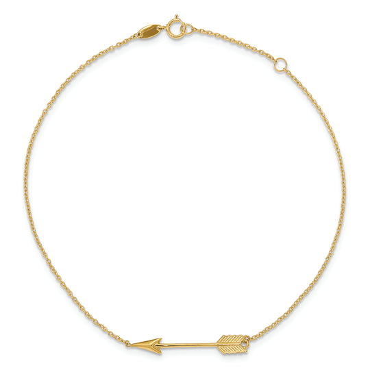 Anklet 14K Pulido con Flecha de 9 Pulgadas más 1 Pulgada de Extensión