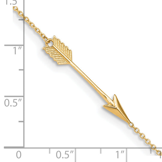 Anklet 14K Pulido con Flecha de 9 Pulgadas más 1 Pulgada de Extensión