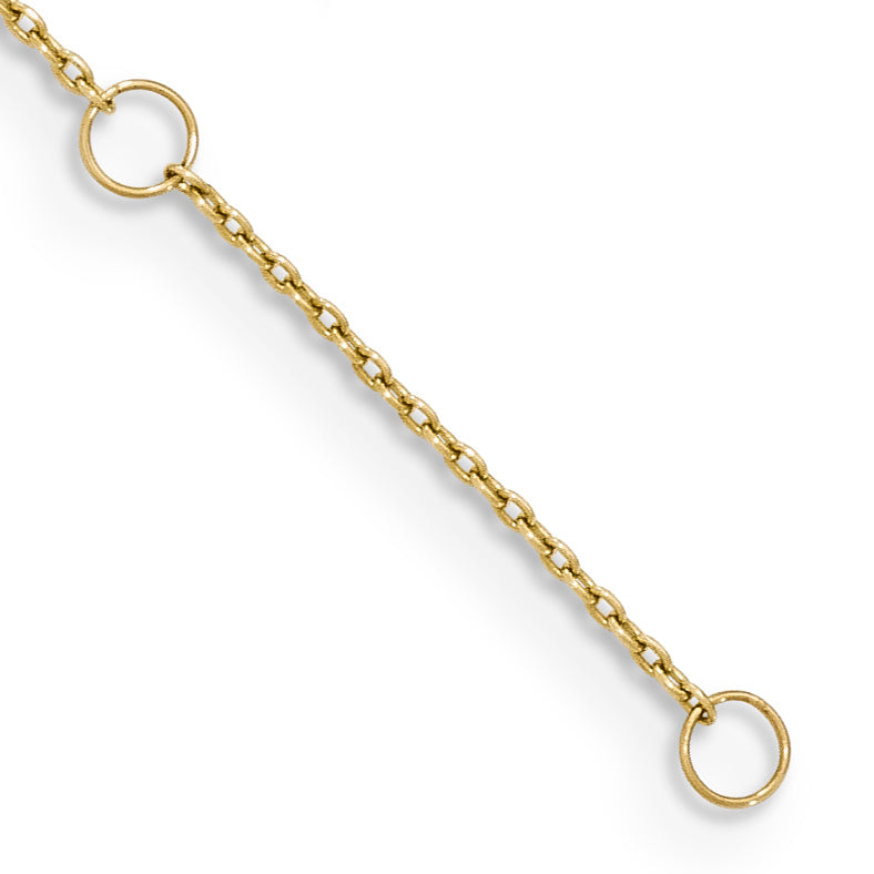 Tobillera de Corazón Texturizado y Pulido 14K de 9 Pulgada con Extensión de 1 Pulgada