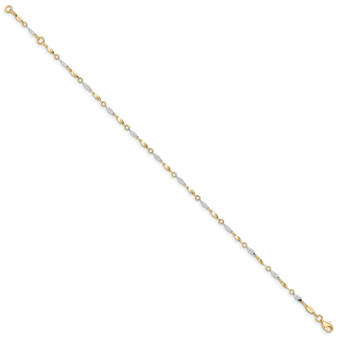 Tobillera de Oro Bicolor Pulido de 14K con Extensión de 1 Pulgada